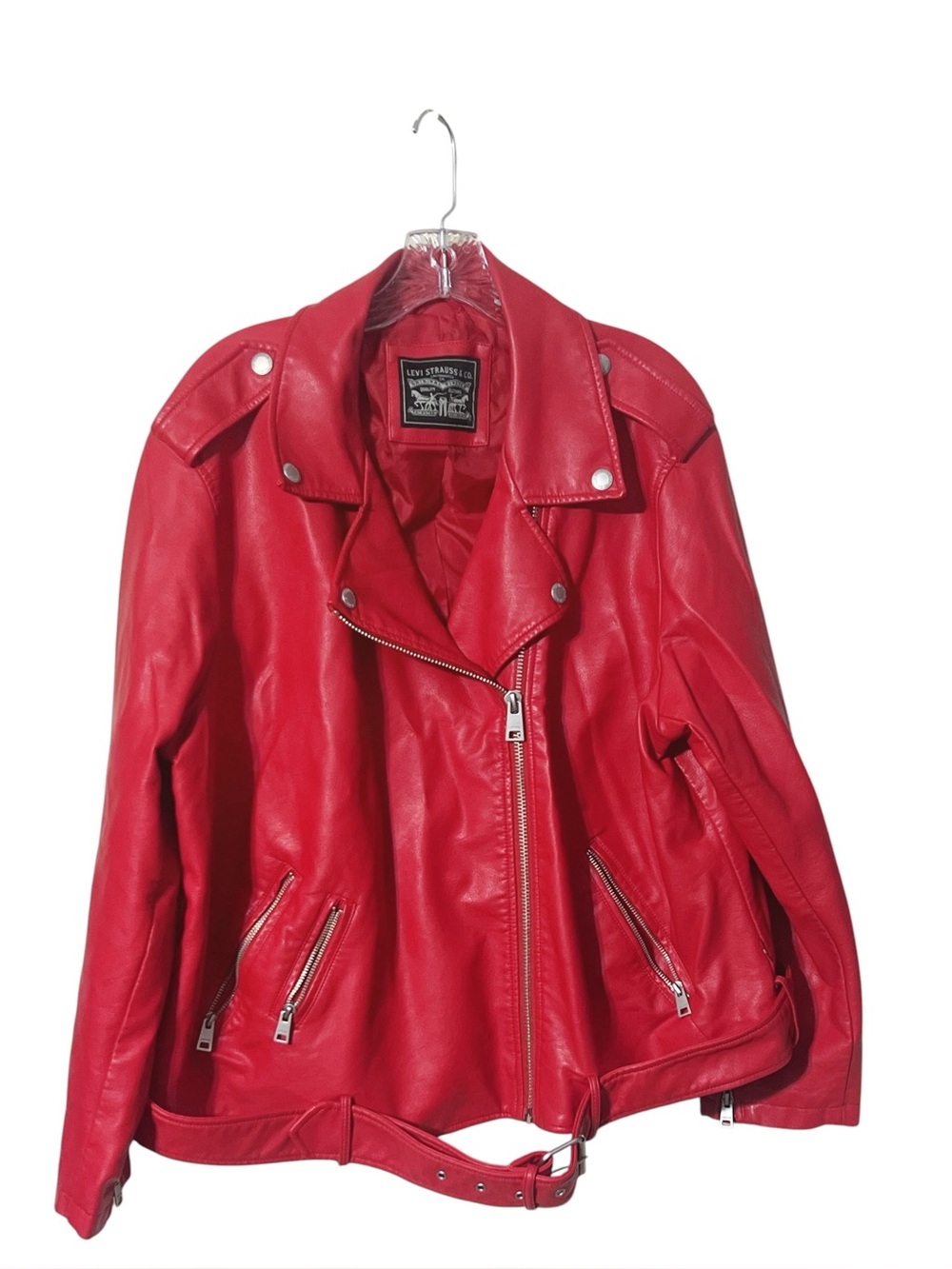 Levi’s Women's Bright Red Vegan Leather Moto Jacket with Belt